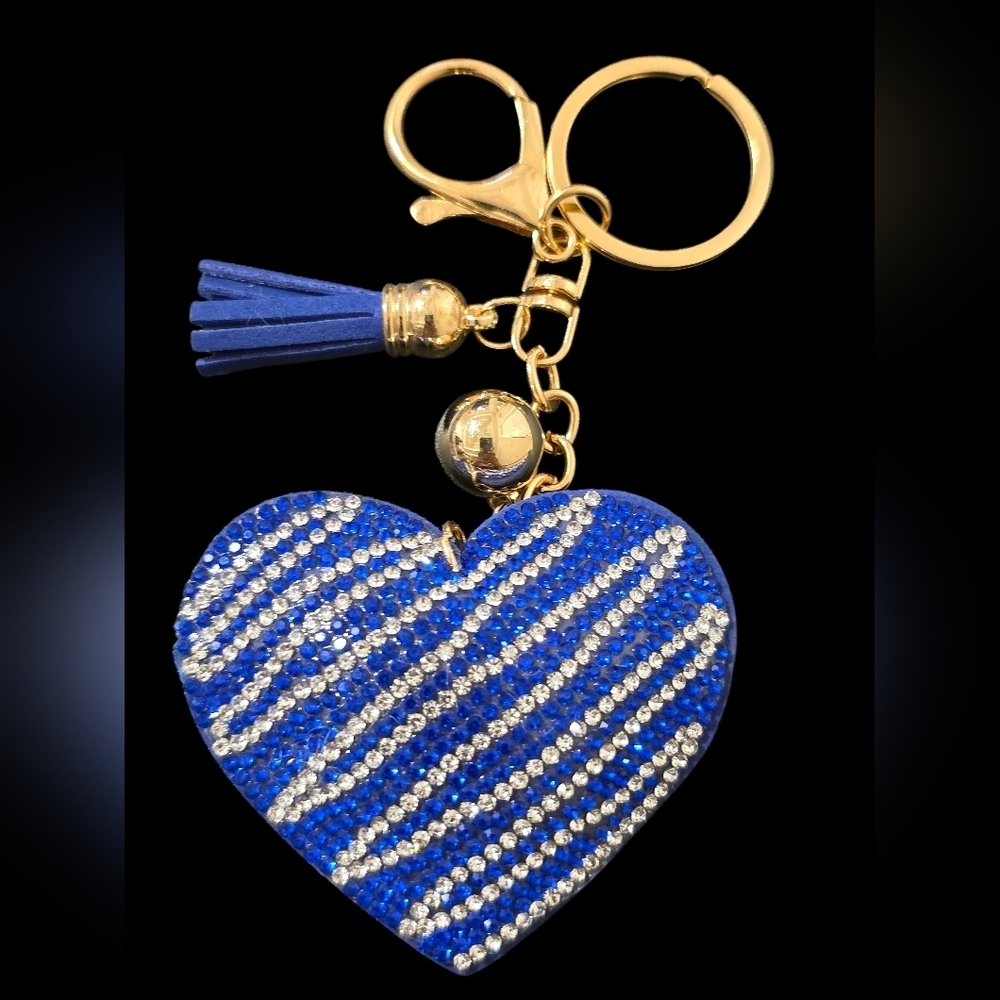 Blue and Gold Heart Bsg Charm Keychain with Tassel